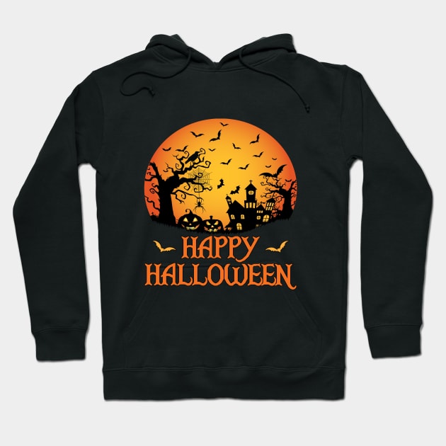 Haunted House Spider Cobweb Bat Crow Moonlit Gourd Hoodie by Maxx Exchange